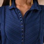 Blue Textured Full Sleeve Kurti - Lakshita