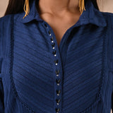 Blue Textured Full Sleeve Kurti - Lakshita