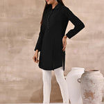 Black Textured Full Sleeve Kurti - Lakshita