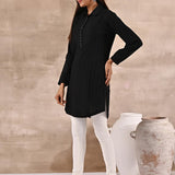 Black Textured Full Sleeve Kurti - Lakshita