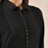 Black Textured Full Sleeve Kurti - Lakshita