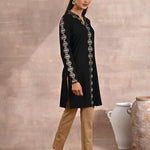 Black Solid Woolen Kurti with Foil Print - Lakshita