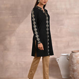 Black Solid Woolen Kurti with Foil Print - Lakshita