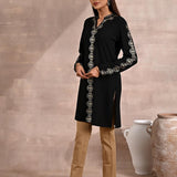 Black Solid Woolen Kurti with Foil Print - Lakshita