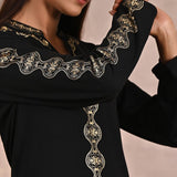 Black Solid Woolen Kurti with Foil Print - Lakshita