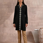Black Solid Woolen Kurti with Foil Print - Lakshita