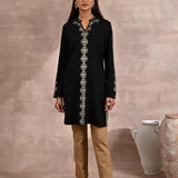 Black Solid Woolen Kurti with Foil Print - Lakshita