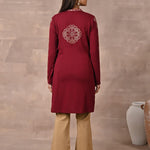 Maroon Solid Woolen Kurti with Foil Print - Lakshita
