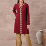 Maroon Solid Woolen Kurti with Foil Print - Lakshita