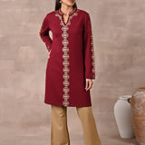 Maroon Solid Woolen Kurti with Foil Print - Lakshita