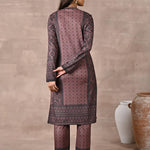 Back view of the Brown Velvet Kurta Set with Zari & Sequin Work