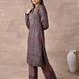 Side view of the Brown Velvet Kurta Set with Zari & Sequin Work
