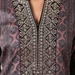 Heavy zari & sequin work on the neckline of Brown Velvet Kurta Set