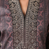 Heavy zari & sequin work on the neckline of Brown Velvet Kurta Set