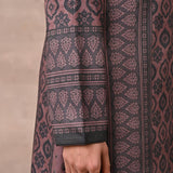 Print on the sleeveline of Brown Velvet Kurta Set with Zari & Sequin Work