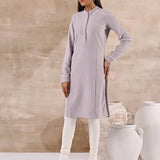 Full Sleeve Woolen Lavender Striped Kurti - Lakshita