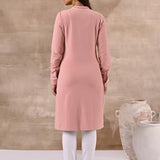 Full Sleeve Woolen Peach Striped Kurti - Lakshita