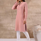 Full Sleeve Woolen Peach Striped Kurti - Lakshita