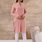 Full Sleeve Woolen Peach Striped Kurti - Lakshita