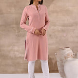 Full Sleeve Woolen Peach Striped Kurti - Lakshita