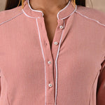 Full Sleeve Woolen Peach Striped Kurti - Lakshita