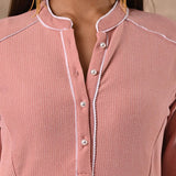 Full Sleeve Woolen Peach Striped Kurti - Lakshita