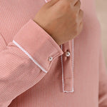 Full Sleeve Woolen Peach Striped Kurti - Lakshita