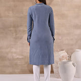 Full Sleeve Woolen Blue Striped Kurti - Lakshita