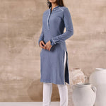 Full Sleeve Woolen Blue Striped Kurti - Lakshita