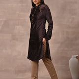 Brown Princess Cut Solid Kurta with Gathered Sleeves - Lakshita