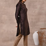 Brown Princess Cut Solid Kurta with Gathered Sleeves - Lakshita