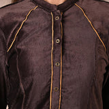 Brown Princess Cut Solid Kurta with Gathered Sleeves - Lakshita