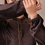 Brown Princess Cut Solid Kurta with Gathered Sleeves - Lakshita