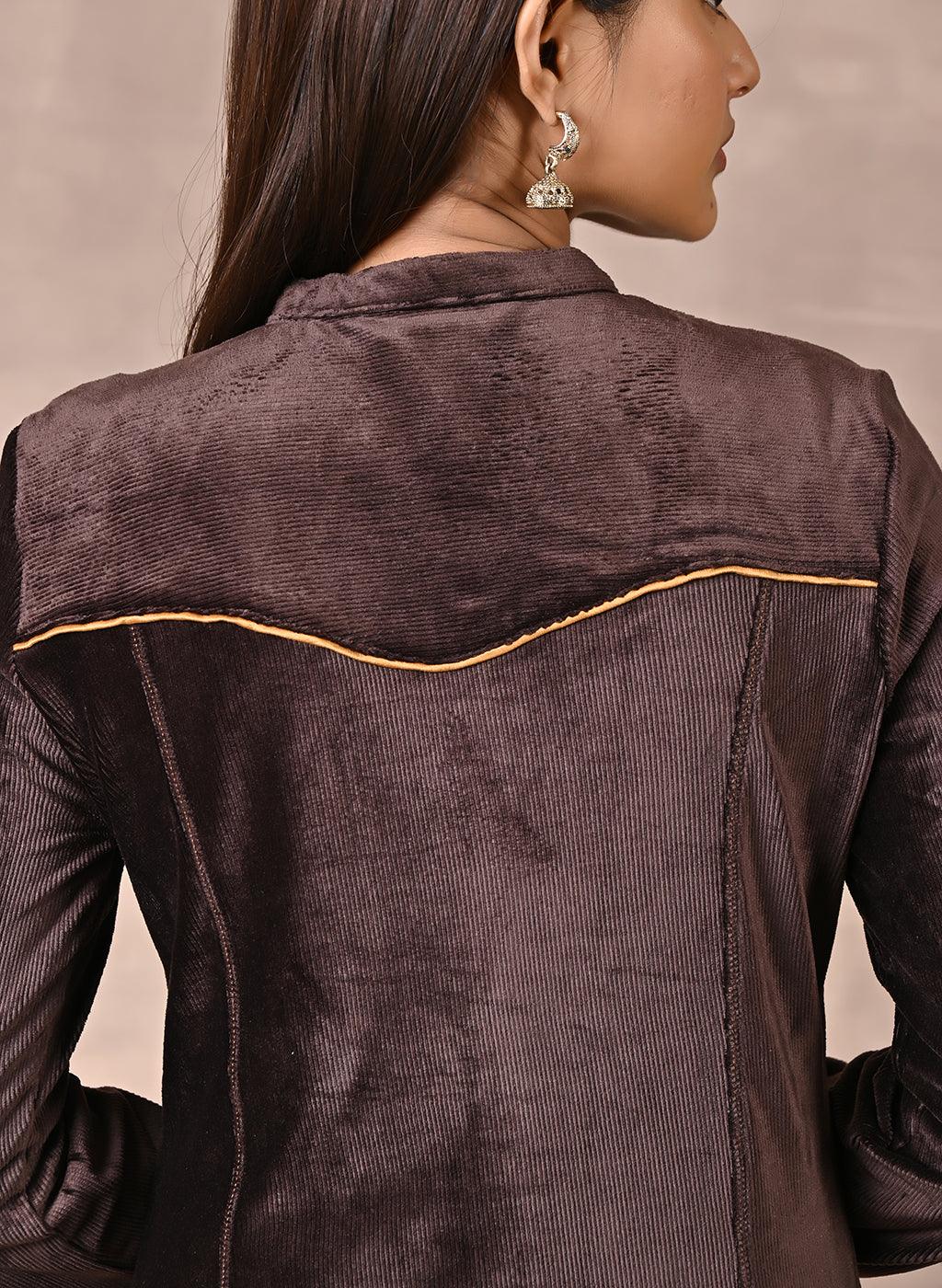 Brown Princess Cut Solid Kurta with Gathered Sleeves - Lakshita