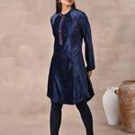 Navy Blue Princess Cut Solid Kurta with Gathered Sleeves - Lakshita