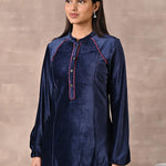 Navy Blue Princess Cut Solid Kurta with Gathered Sleeves - Lakshita