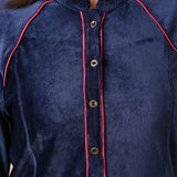 Navy Blue Princess Cut Solid Kurta with Gathered Sleeves - Lakshita