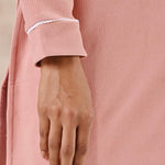 Peach Full Sleeve Woolen Striped Kurti with Lace Work - Lakshita