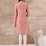 Peach Full Sleeve Woolen Striped Kurti with Lace Work - Lakshita