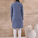 Blue Full Sleeve Woolen Striped Kurti with Lace Work - Lakshita