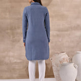 Blue Full Sleeve Woolen Striped Kurti with Lace Work - Lakshita