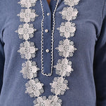 Blue Full Sleeve Woolen Striped Kurti with Lace Work - Lakshita