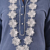 Blue Full Sleeve Woolen Striped Kurti with Lace Work - Lakshita