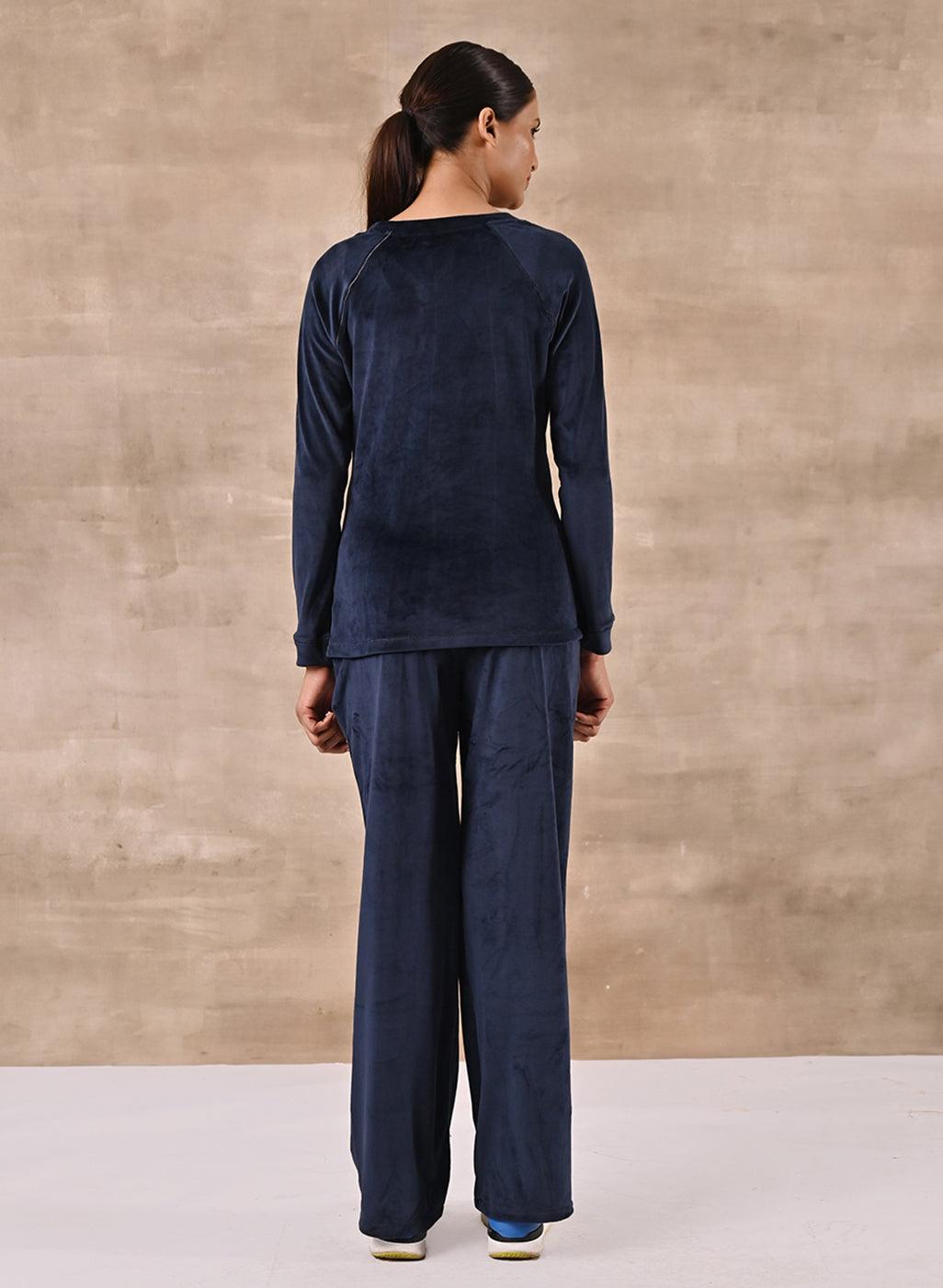 Navy Blue Round Neck Track Suit - Lakshita