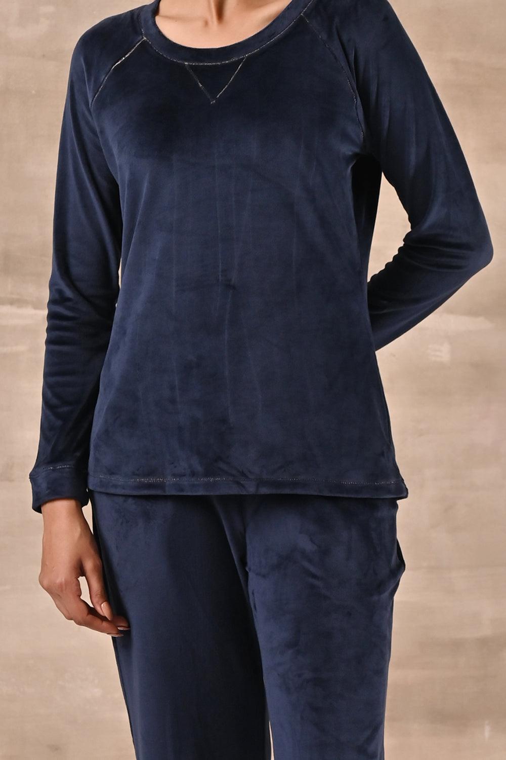 Navy Blue Round Neck Track Suit - Lakshita