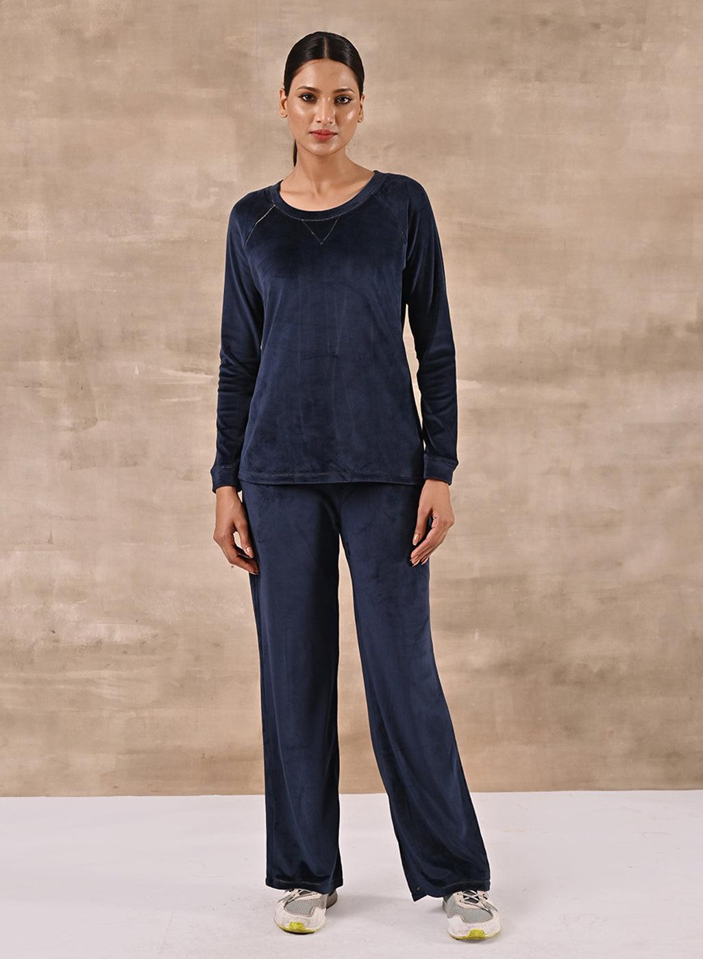 Navy Blue Round Neck Track Suit - Lakshita