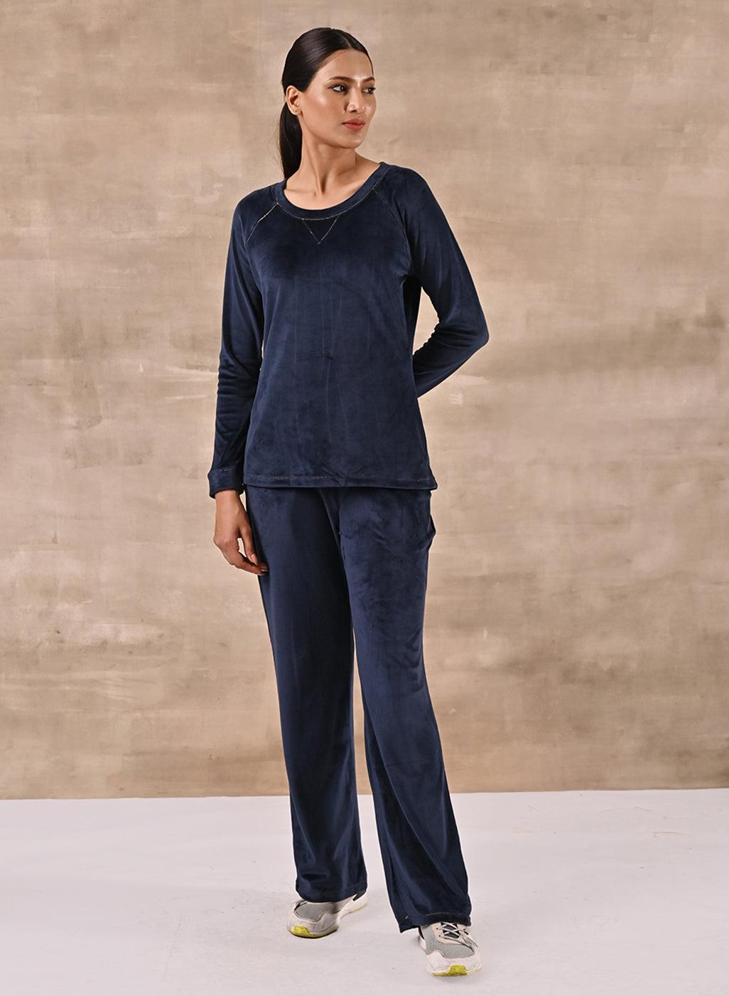 Navy Blue Round Neck Track Suit - Lakshita