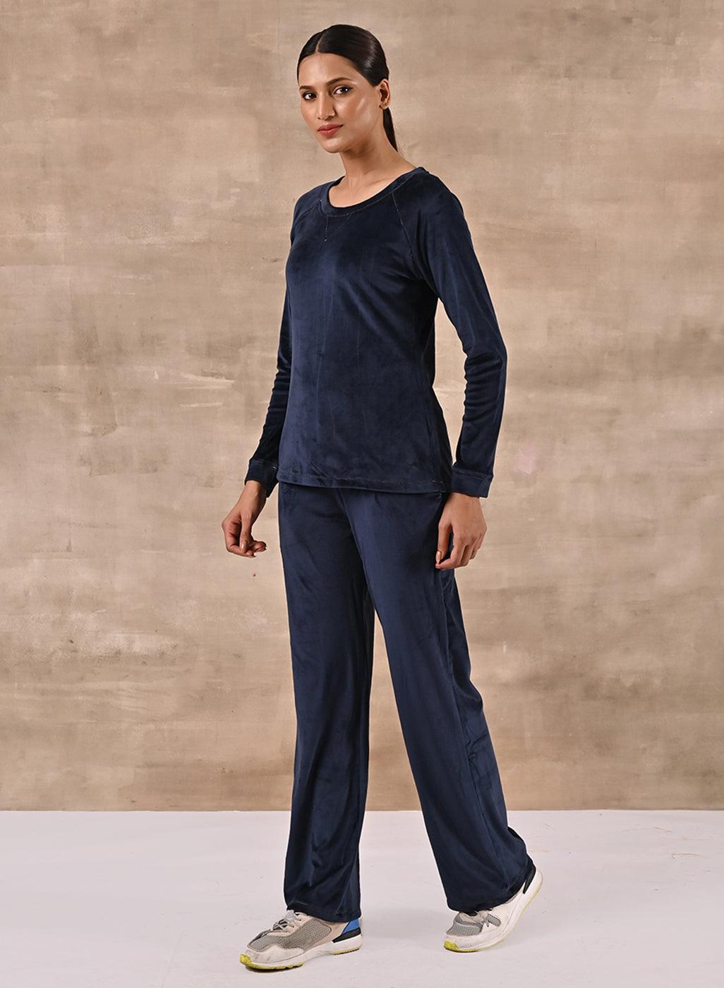 Navy Blue Round Neck Track Suit - Lakshita