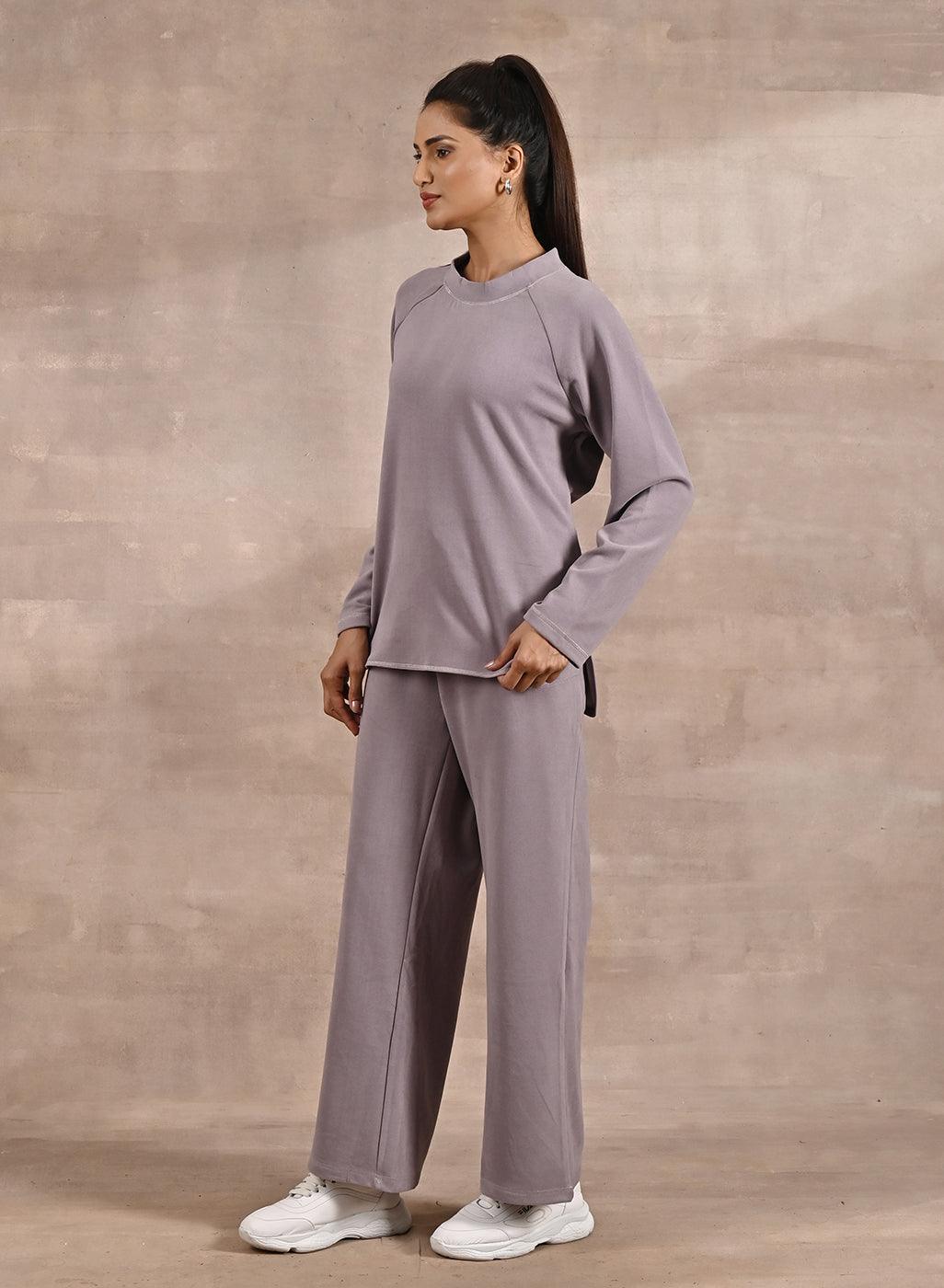 Purple Full-Sleeve Round Neck Track Suit - Lakshita