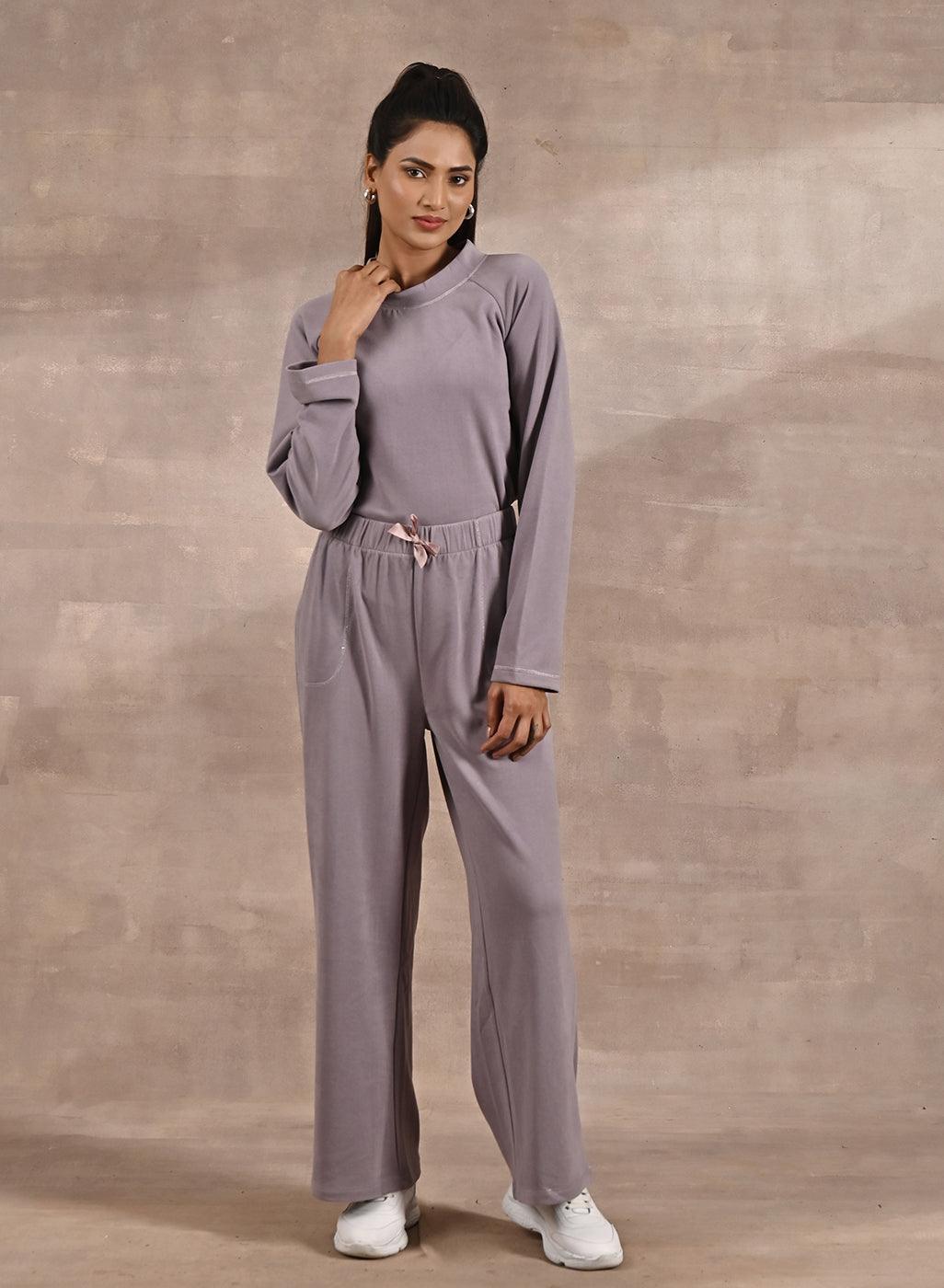 Purple Full-Sleeve Round Neck Track Suit - Lakshita